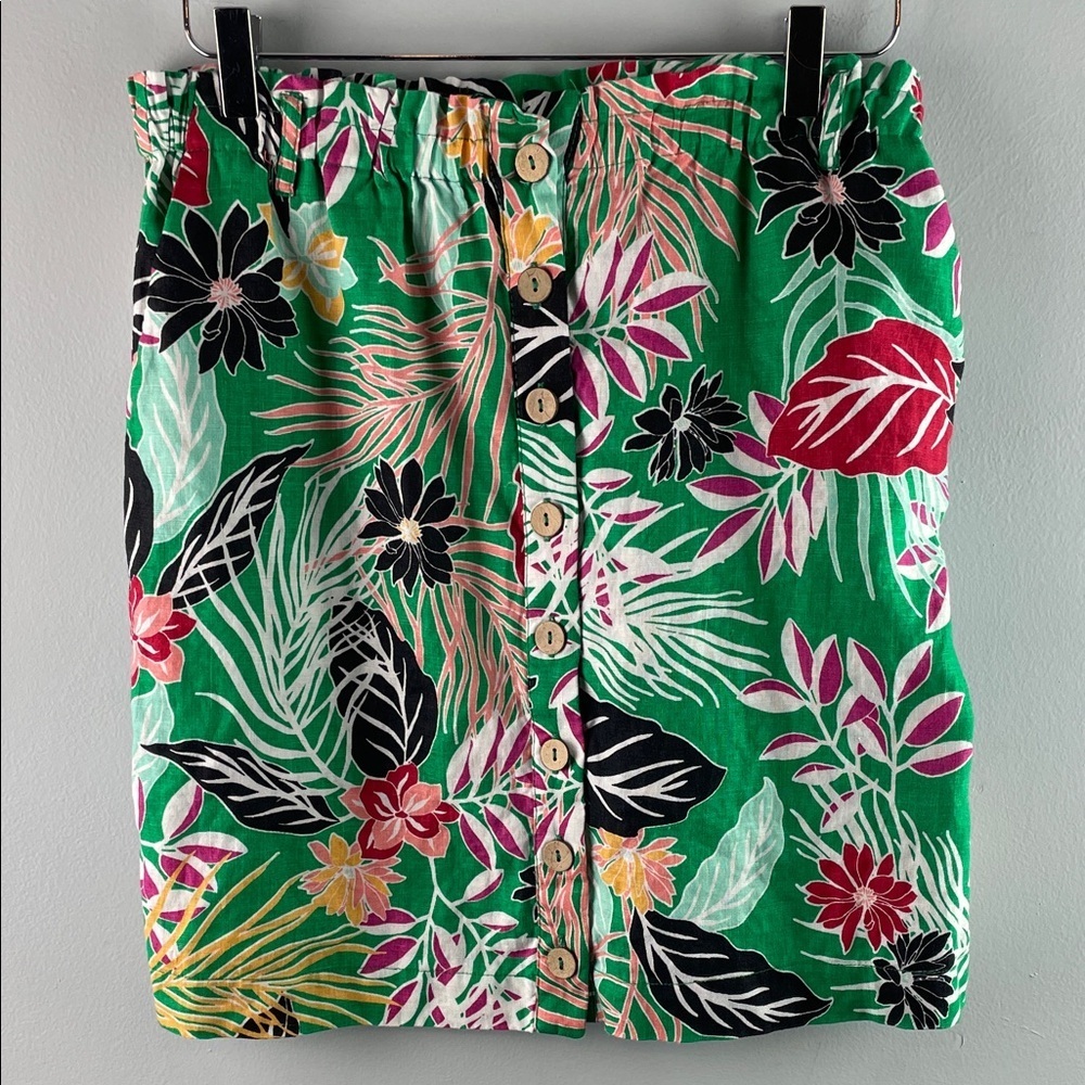 Cynthia Rowley Tropical Floral 100% Linen Skirt Size M